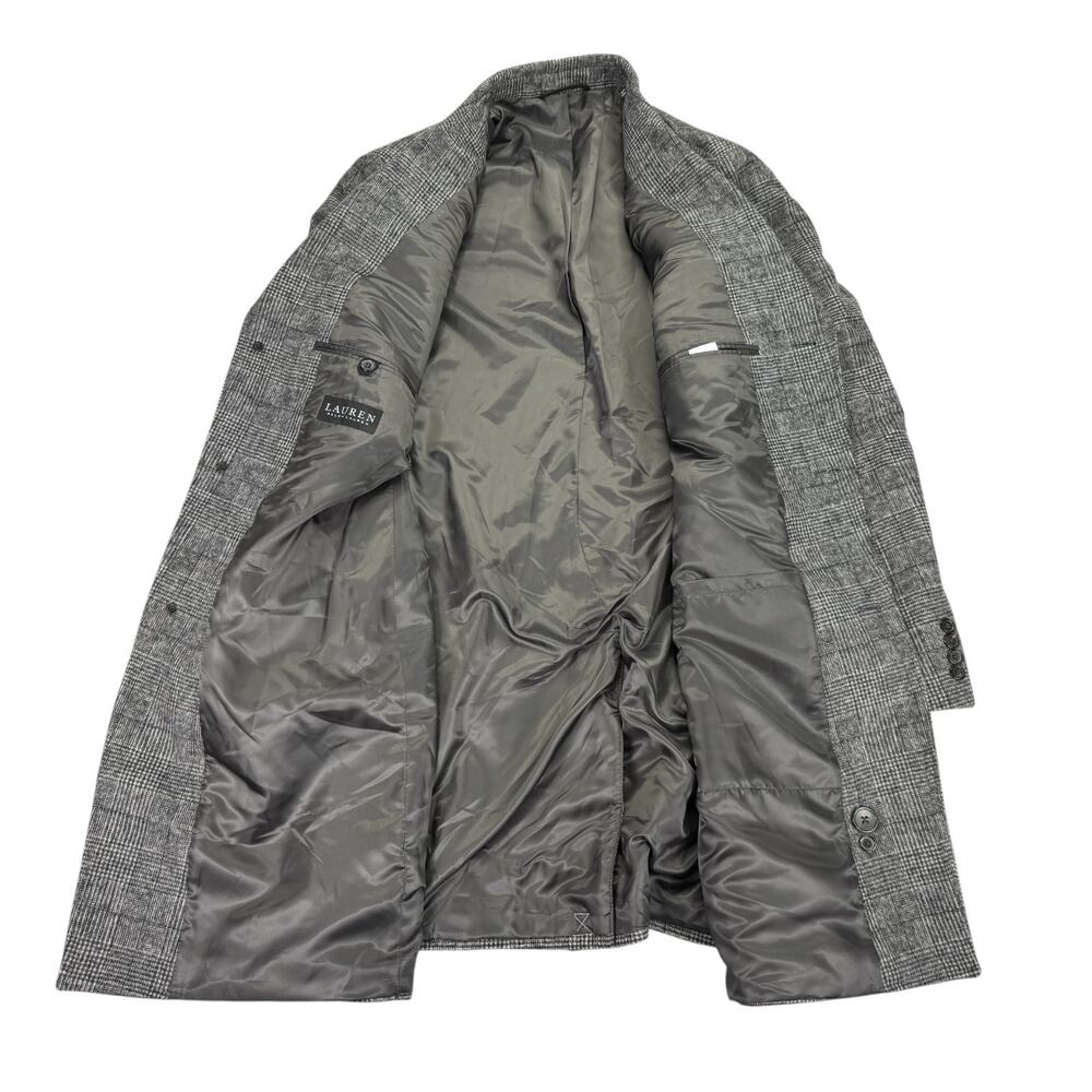 Lauren Ralph Lauren Mens Luther Luxury Blend Glen Plaid Overcoat Black White 48R - Picture 4 of 5